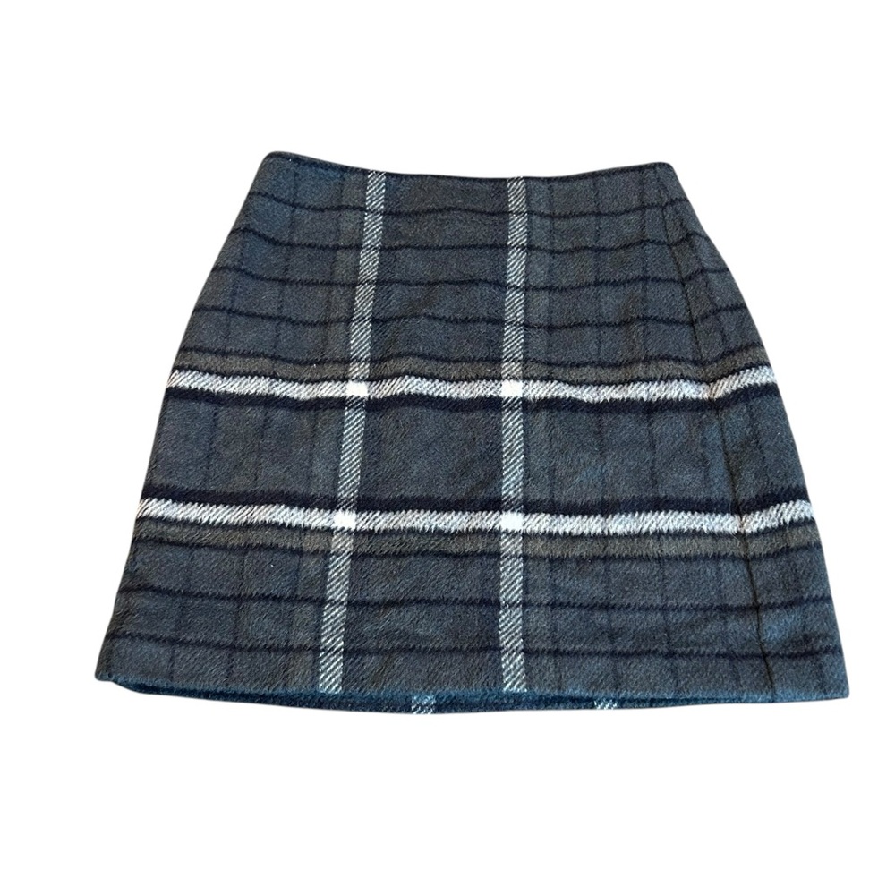 LOFT Navy and White Plaid A-Line Skirt
